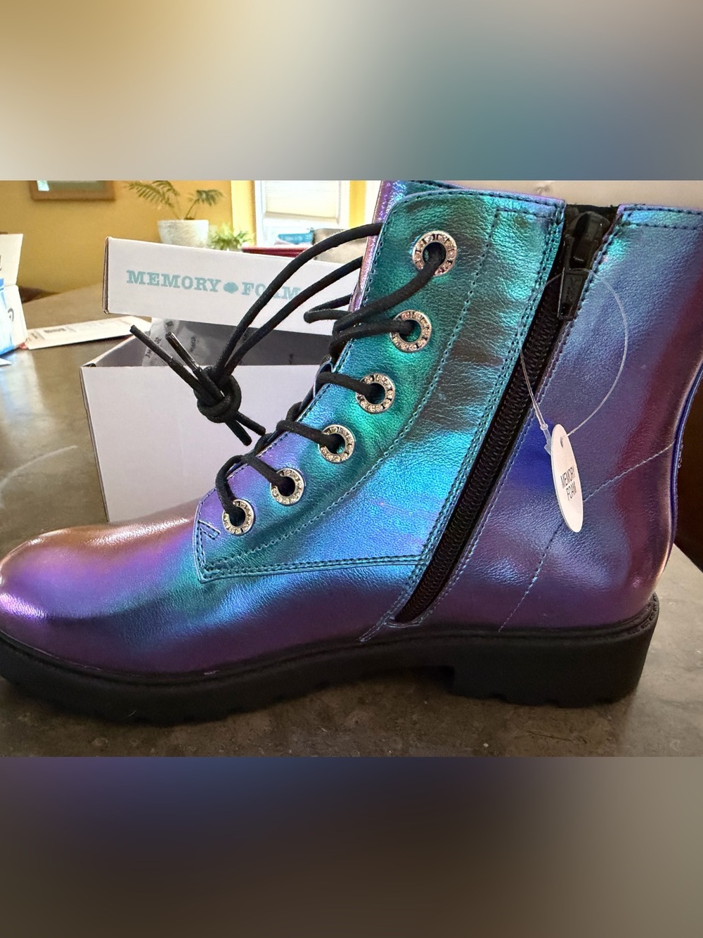 Sonoma Iridescent Teal-Purple Lace-Up Combat Boots